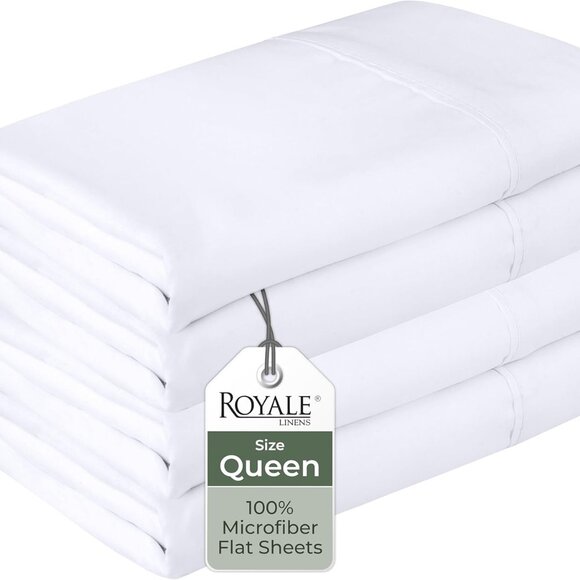 Elegant White Flat Sheets, 2 Pack - Soft, Stain & Wrinkle Resistant Microfiber - Picture 1 of 9